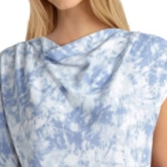 H Halston Blouse Top Asymmetric Draped Flutter Sleeve Tonal Tie Dye Rivier XS-S - Picture 5 of 16